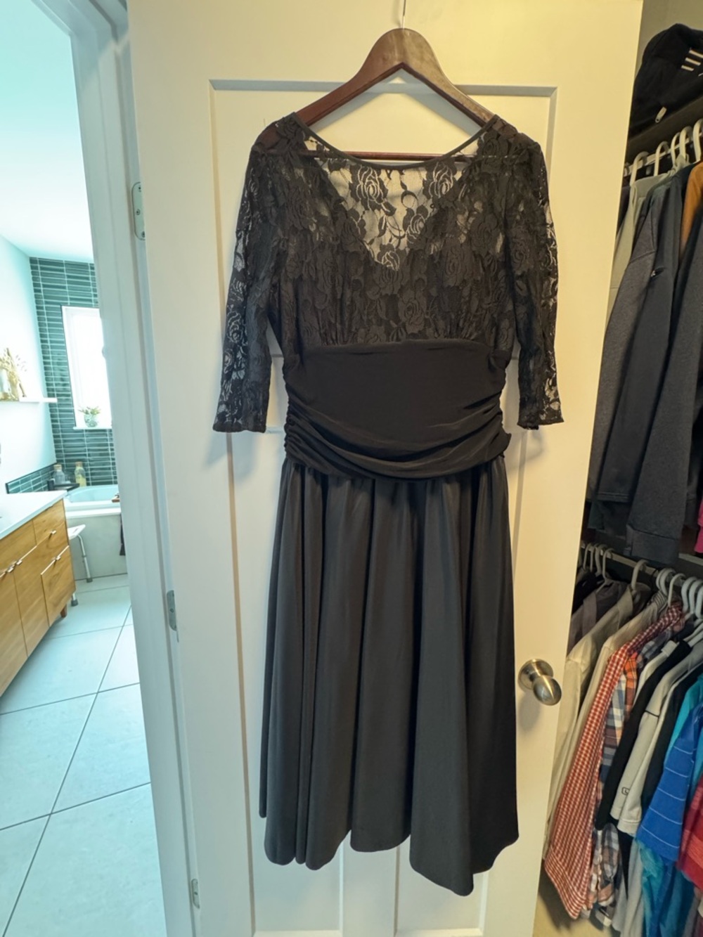 SLNY Black Lace Bodice Midi Dress